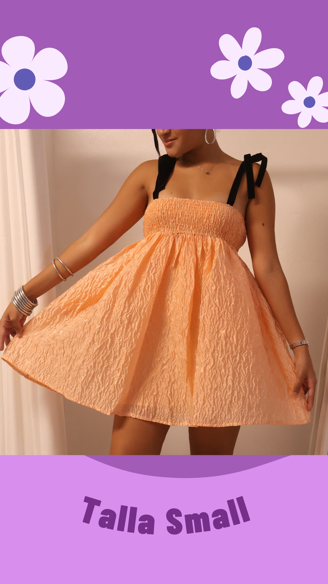 Peach Babydoll Dress with Bow Straps