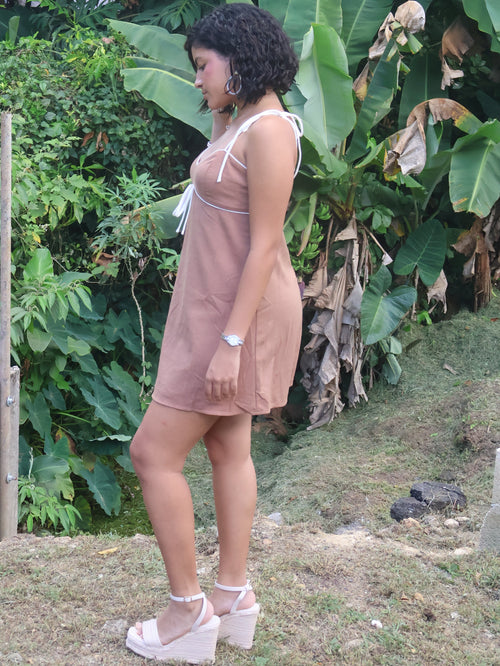 Contrast Bow Flare Mini Dress